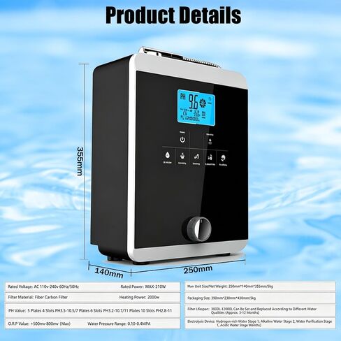Water Ionizer, Water Purifier Machine PH 3-11 Alkaline Acid Water Machine,Up to -800mV ORP, 8000 Liters Per Filter, Water Settings,Auto-Cleaning,Intelligent Voice(Black2) in Saudi Arabia