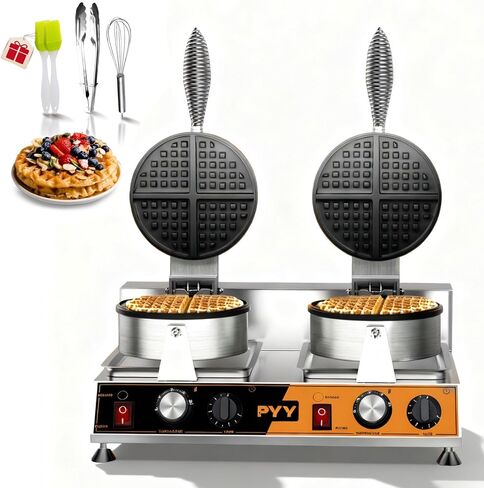 PYY Commercial Waffle Maker – Dual-Head Waffle Maker, 2500W Fast Heating, Stainless Steel Non-Stick Electric Machine for Restaurant Party Food Truck,Orange in Kuwait