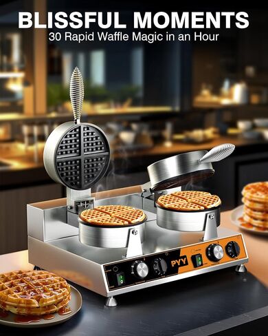 PYY Commercial Waffle Maker – Dual-Head Waffle Maker, 2500W Fast Heating, Stainless Steel Non-Stick Electric Machine for Restaurant Party Food Truck,Orange in Kuwait