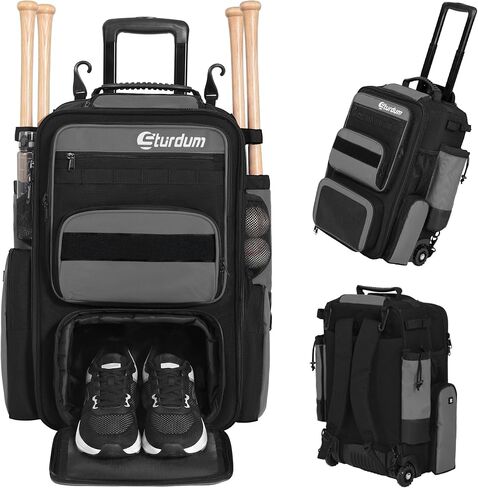 Rolling Baseball Bag with Wheels, 70L Large Capacity Baseball Backpack with Hidden Shoulder Strap, Sturdy Softball Bag with Multi-Pockets, Shoe Compartment, Fence Hooks for Players, Coaches in Kuwait