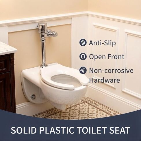 Commercial Open Front Toilet Seat Elongated, Heavy Duty Public Restroom Toilet Seat, Durable PP Plastic, Easy Install Replacement for School, Hospital, Hotel & Church, White in Kuwait