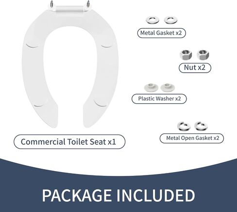 Commercial Open Front Toilet Seat Elongated, Heavy Duty Public Restroom Toilet Seat, Durable PP Plastic, Easy Install Replacement for School, Hospital, Hotel & Church, White in Kuwait