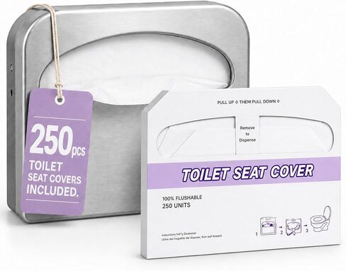 Toilet Seat Cover Dispenser with 250Pcs Toilet Seat Covers – Commercial Wall Mount Toilet Seat Cover Holder, 304 Stainless Steel Brushed Finish, Large Capacity 16-Inch, Holds 250Pcs Seat Covers in Kuwait