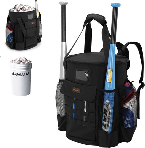 Baseball Bucket Bag, Backpack for 6 Gallon Bucket, Durable Softball Bucket Bag Baseball Coaching Accessories Organizer in Tactical Style, Pockets for 2 Bats, Gloves, Scoreboards, Ideas Baseball Gifts in Kuwait