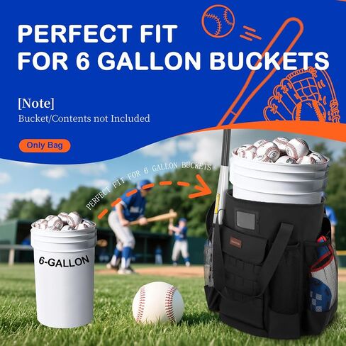 Baseball Bucket Bag, Backpack for 6 Gallon Bucket, Durable Softball Bucket Bag Baseball Coaching Accessories Organizer in Tactical Style, Pockets for 2 Bats, Gloves, Scoreboards, Ideas Baseball Gifts in Kuwait
