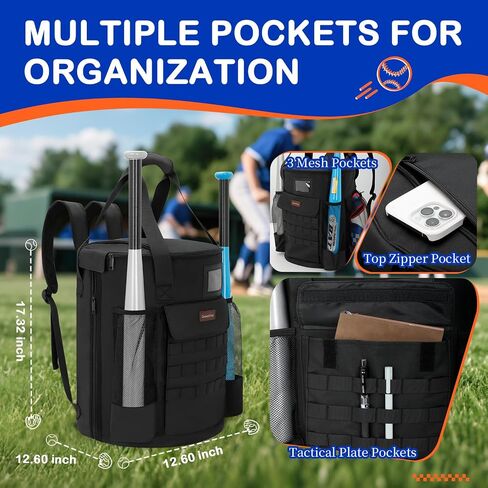 Baseball Bucket Bag, Backpack for 6 Gallon Bucket, Durable Softball Bucket Bag Baseball Coaching Accessories Organizer in Tactical Style, Pockets for 2 Bats, Gloves, Scoreboards, Ideas Baseball Gifts in Kuwait
