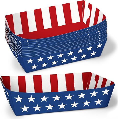 صواني طعام Big Dot of Happiness Stars & Stripes، قوارب طعام للاستعمال مرة واحدة لنزهة يوم الذكرى، الرابع من يوليو، حفلة يوم المحاربين القدامى، حاملات وجبات ورقية على الوجهين للناتشوز والهوت دوج والوجبات الخفيفة - 12 قيراط in Kuwait