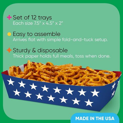 صواني طعام Big Dot of Happiness Stars & Stripes، قوارب طعام للاستعمال مرة واحدة لنزهة يوم الذكرى، الرابع من يوليو، حفلة يوم المحاربين القدامى، حاملات وجبات ورقية على الوجهين للناتشوز والهوت دوج والوجبات الخفيفة - 12 قيراط in Kuwait