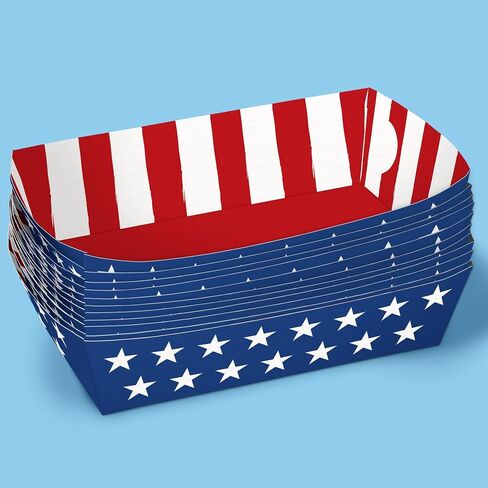 صواني طعام Big Dot of Happiness Stars & Stripes، قوارب طعام للاستعمال مرة واحدة لنزهة يوم الذكرى، الرابع من يوليو، حفلة يوم المحاربين القدامى، حاملات وجبات ورقية على الوجهين للناتشوز والهوت دوج والوجبات الخفيفة - 12 قيراط in Kuwait
