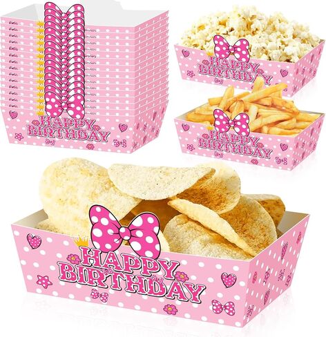 Pink Mouse Birthday Party Food Trays, 25 Pack Paper Serving Containers, Polka Dot Design for Birthday Party Decorations, Snack and Popcorn Holders in Kuwait