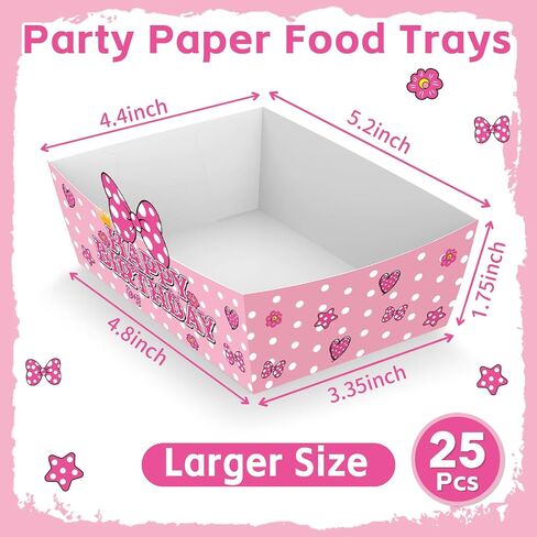Pink Mouse Birthday Party Food Trays, 25 Pack Paper Serving Containers, Polka Dot Design for Birthday Party Decorations, Snack and Popcorn Holders in Kuwait