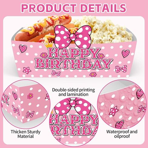 Pink Mouse Birthday Party Food Trays, 25 Pack Paper Serving Containers, Polka Dot Design for Birthday Party Decorations, Snack and Popcorn Holders in Kuwait