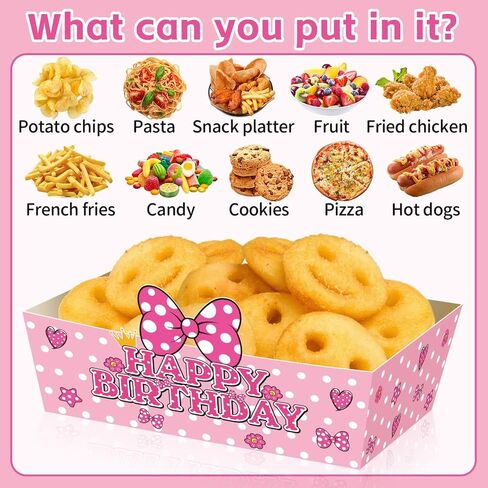 Pink Mouse Birthday Party Food Trays, 25 Pack Paper Serving Containers, Polka Dot Design for Birthday Party Decorations, Snack and Popcorn Holders in Kuwait