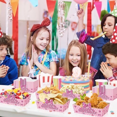 Pink Mouse Birthday Party Food Trays, 25 Pack Paper Serving Containers, Polka Dot Design for Birthday Party Decorations, Snack and Popcorn Holders in Kuwait