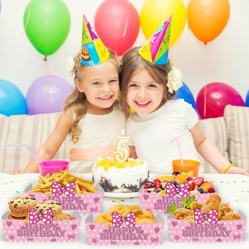 Pink Mouse Birthday Party Food Trays, 25 Pack Paper Serving Containers, Polka Dot Design for Birthday Party Decorations, Snack and Popcorn Holders in Kuwait