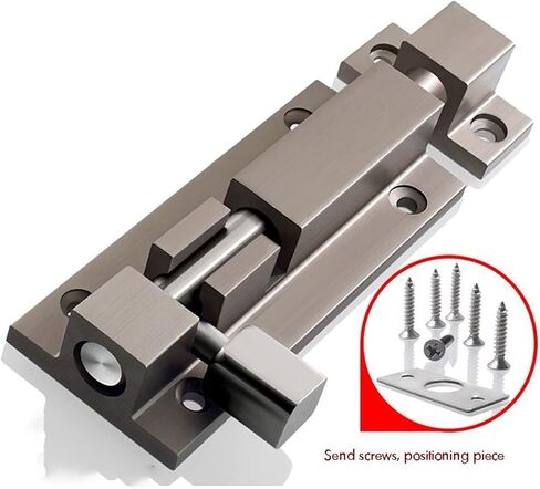 Slide Latch,Gate Bolt Lock, Sliding Door, Safety Guard Drawer Barrel 2 Inch 3, Silver Thick Aluminum Alloy Open with Screw (Siz in Kuwait