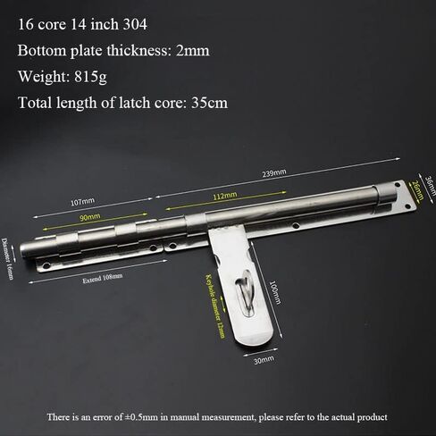 قفل الباب، مسمار البوابة غير القابل للصدأ، منزلق، أسطوانة فولاذية سميكة، مزلاج عالي التحمل مع فتحة قفل، للأبواب والنوافذ in Kuwait