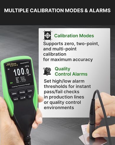 Coating Thickness Gauge Industrial-814 – 0-1250µm (0-50 mils) Paint Thickness Meter for Steel & Aluminum, 0.1µm Resolution, Fe/NFe Auto Detection, External Probe (Green) in Kuwait