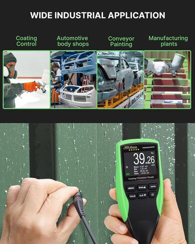 Coating Thickness Gauge Industrial-814 – 0-1250µm (0-50 mils) Paint Thickness Meter for Steel & Aluminum, 0.1µm Resolution, Fe/NFe Auto Detection, External Probe (Green) in Kuwait