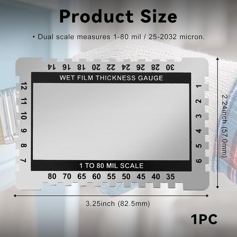 Wet Film Thickness Gauge, Paint Metal Thickness Gauge, 1-80 Mil Scale Dual Scale Comb Coating Size Inspection Tool for Paints Resins, Aluminum Step and Notched in Kuwait