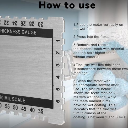 Wet Film Thickness Gauge, Paint Metal Thickness Gauge, 1-80 Mil Scale Dual Scale Comb Coating Size Inspection Tool for Paints Resins, Aluminum Step and Notched in Kuwait