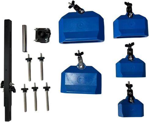 Gralara 5 Bell Cowbell Stand أجراس البقر المعدنية ذات النغمة الساطعة على الحامل أداة موسيقية سطحية مصقولة للطبول، أزرق، مجموعة أجراس البقر 4 5 6 7 8 مع حامل مجموعة من 5 مجموعات من أجراس البقر in Kuwait
