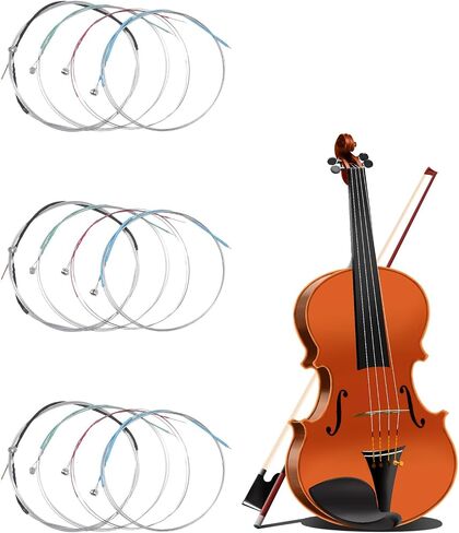 Violin Strings 3/4 12 Pcs Violin Strings Full Set Violin-Strings Universal String for 4/4 3/4 Size Stainless Core with Ball End in Kuwait
