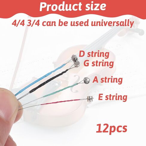Violin Strings 3/4 12 Pcs Violin Strings Full Set Violin-Strings Universal String for 4/4 3/4 Size Stainless Core with Ball End in Kuwait