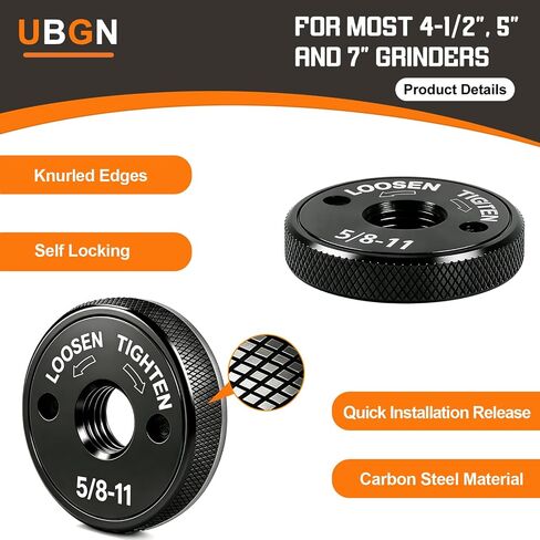 Quick Install & Release Angle Grinder Nut 5/8"-11, Self Locking Flange Nut, Tool-Free Grinder Accessories & Attachments for 4-1/2" 5" 7" 9" Angle Grinders in Kuwait