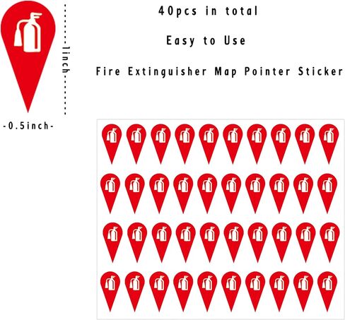 Map Pointer Stickers Fire Extinguisher Location Marker, Red, 0.5x1 Inch | Paper Self Adhesive, 40 Pcs, Easy to Use in Kuwait