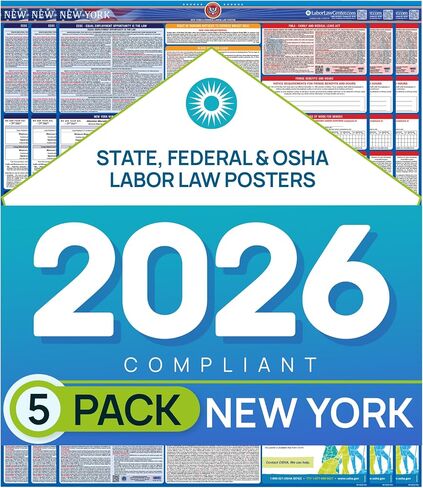 New York 2026 Labor Law Poster – State & Federal Employment Compliance – OSHA, EEOC, FMLA, Minimum Wage– Premium Paper Workplace Poster – Folded & Unlaminated – Envelope Packed – 26" x 39.5" in Kuwait