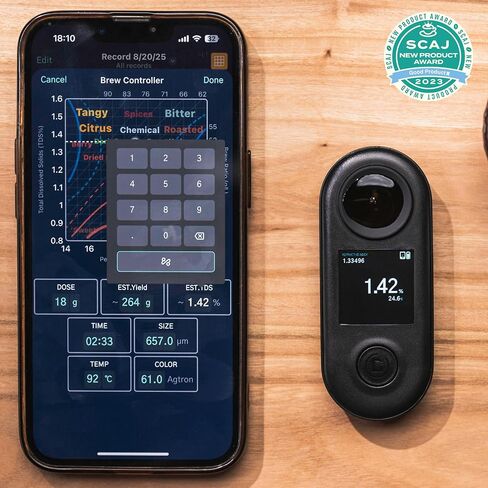 مقياس انكسار R2 للقهوة الرقمية TDS، نطاق 0-30%، دقة ±0.02%، مستشعر CMOS، مقاوم للماء IP67، قابل لإعادة الشحن عبر USB-C، تطبيق متصل للصب والإسبريسو والقهوة المتخصصة in Kuwait