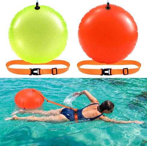 Seenelling 2 Pack Swim Buoy for Open Water, Safety Swim Bubble with High Visibility Swimming Buoy Tow Float for Safe Swimming Training Enhanced Adjustable Visibility Belt for Outdoors Swimmers in Kuwait