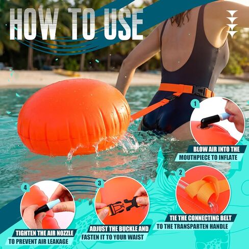 Seenelling 2 Pack Swim Buoy for Open Water, Safety Swim Bubble with High Visibility Swimming Buoy Tow Float for Safe Swimming Training Enhanced Adjustable Visibility Belt for Outdoors Swimmers in Kuwait