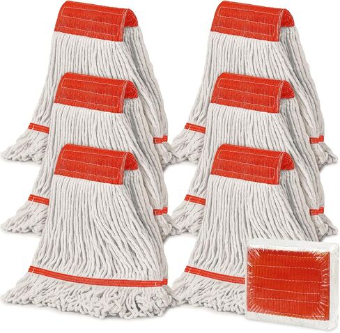 KalTell 6PK Commercial Cotton Mop Head Replacement, Heavy Duty String Mop Refills, Highly Absorbent Industrial Wet Mop Heads for Restaurant, School & Warehouse Cleaning Janitor Supplies-Safety Orange in Kuwait