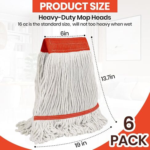 KalTell 6PK Commercial Cotton Mop Head Replacement, Heavy Duty String Mop Refills, Highly Absorbent Industrial Wet Mop Heads for Restaurant, School & Warehouse Cleaning Janitor Supplies-Safety Orange in Kuwait