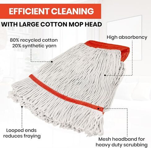 KalTell 6PK Commercial Cotton Mop Head Replacement, Heavy Duty String Mop Refills, Highly Absorbent Industrial Wet Mop Heads for Restaurant, School & Warehouse Cleaning Janitor Supplies-Safety Orange in Kuwait