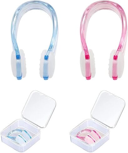 Swimming Nose Clips 2-Pack – Soft Silicone Waterproof Nose Plugs with Storage Cases, Non-Slip & Comfortable Fit for Adults, for Pool Training & Water Sports(Blue, Pink) in Kuwait