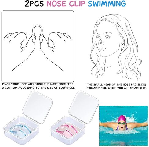 Swimming Nose Clips 2-Pack – Soft Silicone Waterproof Nose Plugs with Storage Cases, Non-Slip & Comfortable Fit for Adults, for Pool Training & Water Sports(Blue, Pink) in Kuwait