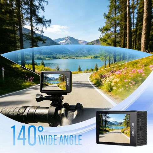 Action Camera 1080P Sports Camera 16GB Memory Card Action Cam 131ft Underwater Waterproof with 2 X Batteries with Accessories Kit Suitable for Helmet, Bicycle, etc. in Kuwait