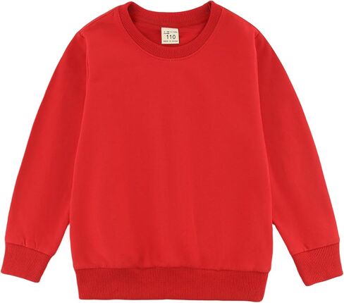 POBIDOBY Unisex Kids Solid Cotton Long Sleeve Pullover Sweatshirt: Lightweight Toddler Crewneck T-shirts for Boys & Girls in Kuwait