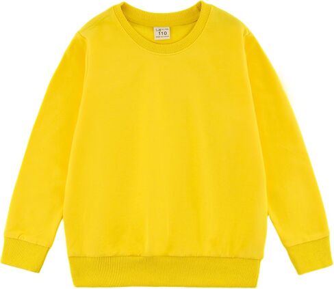 POBIDOBY Unisex Kids Solid Cotton Long Sleeve Pullover Sweatshirt: Lightweight Toddler Crewneck T-shirts for Boys & Girls in Kuwait