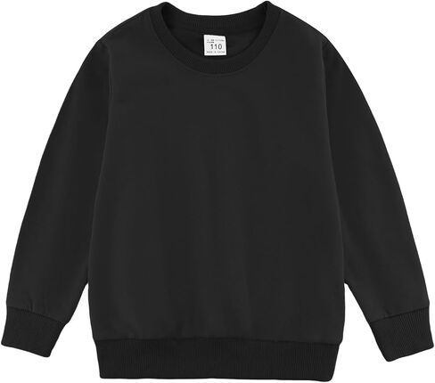 POBIDOBY Unisex Kids Solid Cotton Long Sleeve Pullover Sweatshirt: Lightweight Toddler Crewneck T-shirts for Boys & Girls in Kuwait