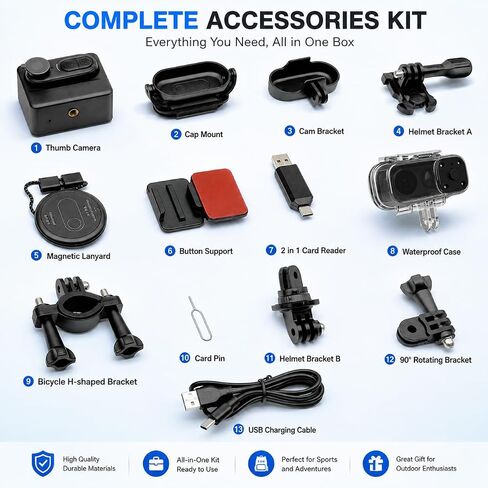 كاميرا الجسم 4K Mini، كاميرا POV Action Cam يمكن ارتداؤها مع تسجيل الصوت والفيديو سعة 64 جيجابايت، مقاومة للماء IPX7، تثبيت 6 محاور، كاميرات إبهام بدون استخدام اليدين لركوب الدراجات، ومدونات الفيديو، والسفر والأنشطة الخارجية in Kuwait