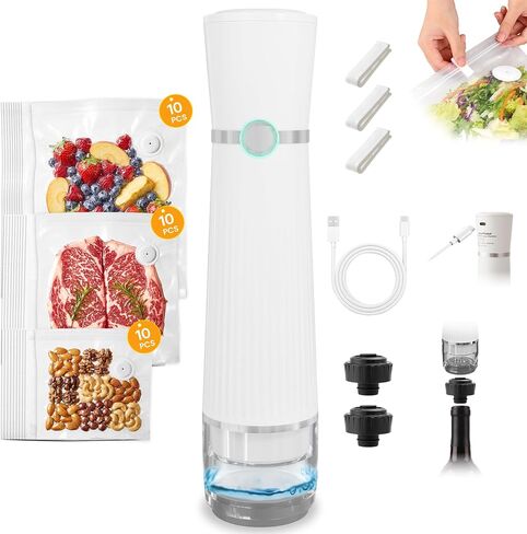Sunvivi Portable Vacuum Sealer Machine for Food Storage & Preservation – Automatic Air Sealing System with Reusable Bags & Kitchen Accessories – Handheld Food Saver for Home, Sous Vide, White in Saudi Arabia