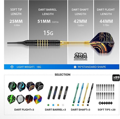 12Pcs Soft Tip Darts, 18 Gram Plastic Tip Dart Sets with 4 Color Aluminum Shafts 8 Style Flights, Replace the Dart Head, Ideal for Beginners & Pros Home/Bar/Competition in Kuwait