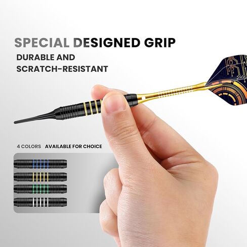 12Pcs Soft Tip Darts, 18 Gram Plastic Tip Dart Sets with 4 Color Aluminum Shafts 8 Style Flights, Replace the Dart Head, Ideal for Beginners & Pros Home/Bar/Competition in Kuwait