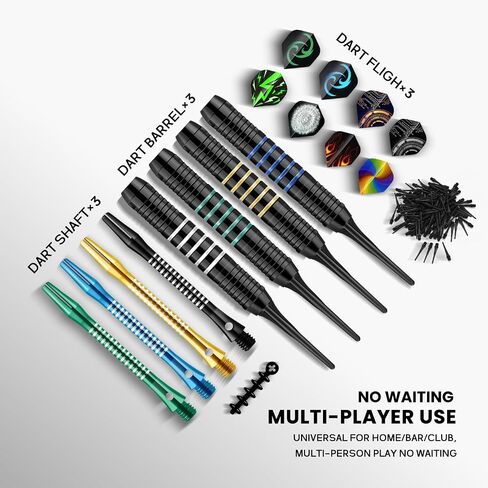 12Pcs Soft Tip Darts, 18 Gram Plastic Tip Dart Sets with 4 Color Aluminum Shafts 8 Style Flights, Replace the Dart Head, Ideal for Beginners & Pros Home/Bar/Competition in Kuwait