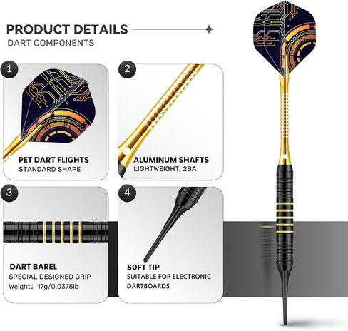 12Pcs Soft Tip Darts, 18 Gram Plastic Tip Dart Sets with 4 Color Aluminum Shafts 8 Style Flights, Replace the Dart Head, Ideal for Beginners & Pros Home/Bar/Competition in Kuwait