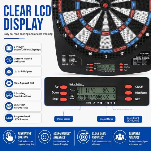 FunVision Electronic Dart Board Set - 13" Electric Dart Board, Digital Dart Boards with 6 Darts 24 Tips in Kuwait